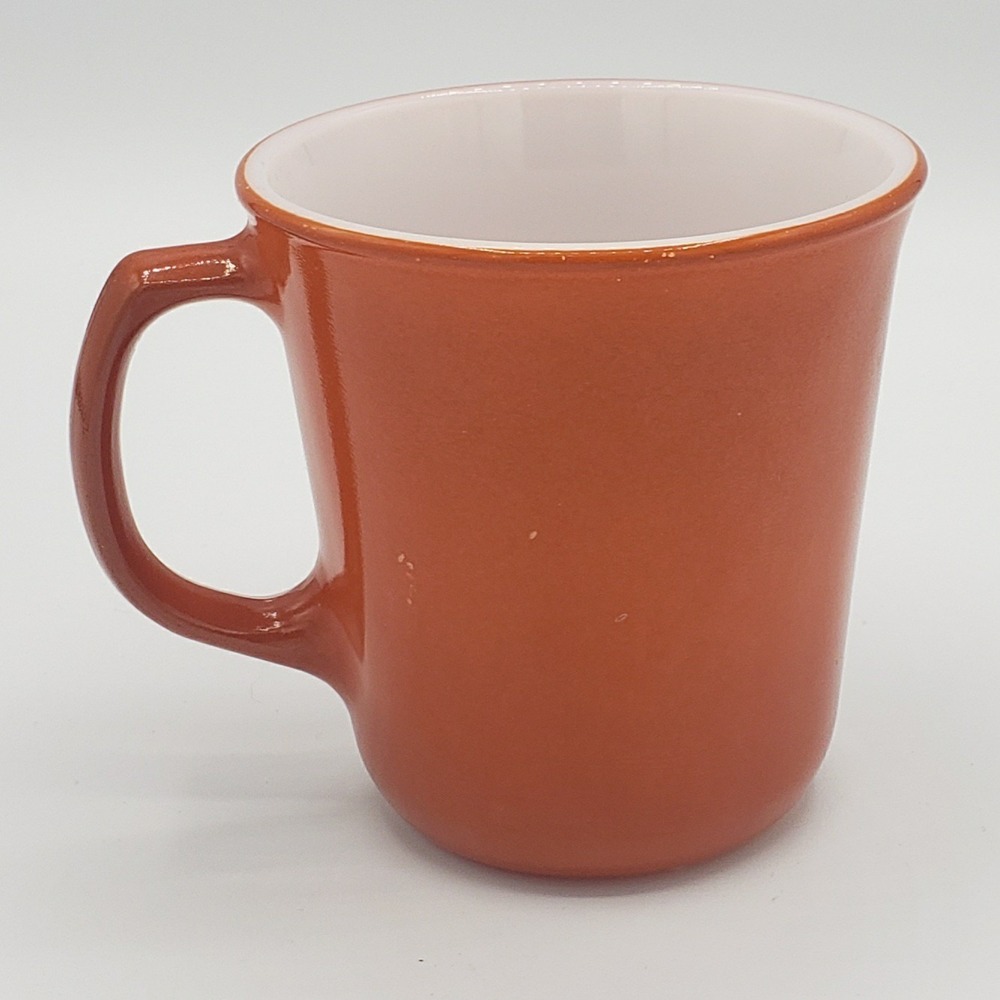 Vintage Pyrex Coffee Tea‎ Mug Cup Burnt Orange White Made In USA